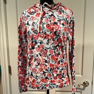 Floral Hoodie with Orange red and Blue/grey flowers/stems/leaves